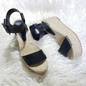 VINCE ABBY PLATFORM ESPADRILLE WEDGE 8 BLACK